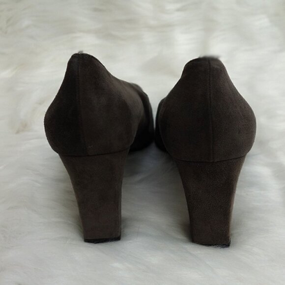 Authentic FENDI Vintage SCARPE Pumps Brown SUEDE Leather Stacked HEELS w/ LOGO! - Picture 2 of 11